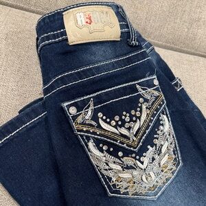 Rebel Jeans Dark Blue Boot Cut Jeans with Silver Embellishments